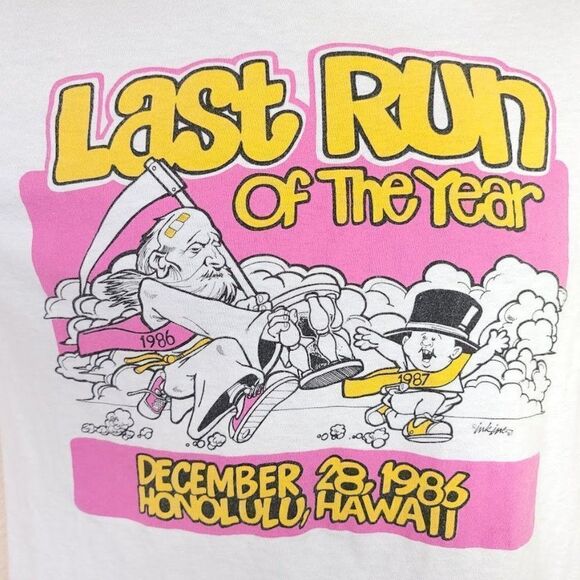 Last Run Of The Year T Shirt Vintage 80s 1986 Honolulu Hawaii Made In USA Mens S - Picture 2 of 7